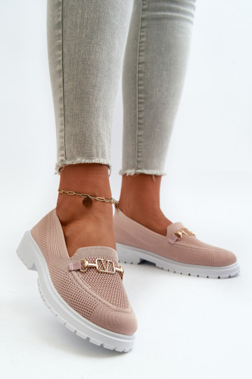 Mocasines de mujer con tacón ancho Ze color oro Detalem color rosa Limentia