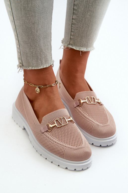 Mocasines de mujer con tacón ancho Ze color oro Detalem color rosa Limentia