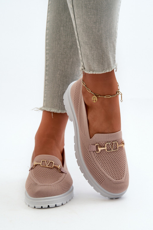 Mocasines de mujer con tacón ancho Ze color oro Detalem color rosa Limentia