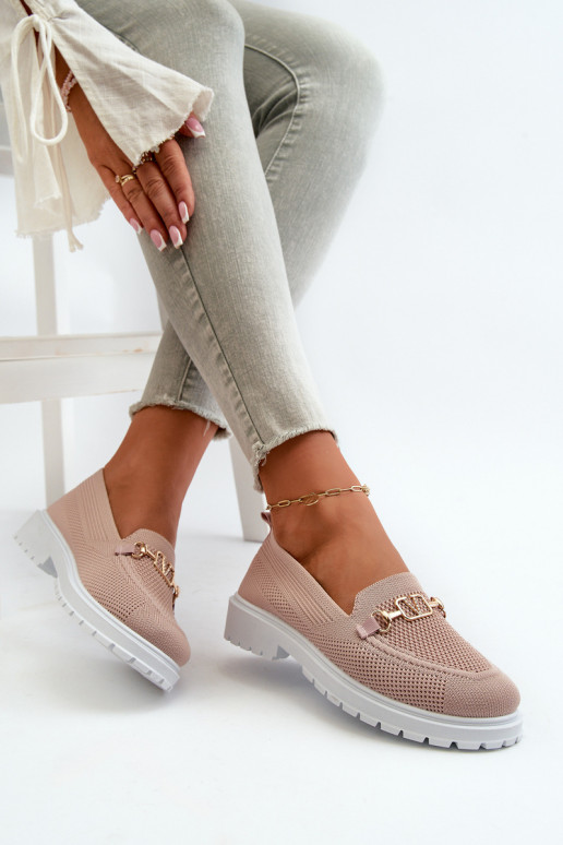 Mocasines de mujer con tacón ancho Ze color oro Detalem color rosa Limentia