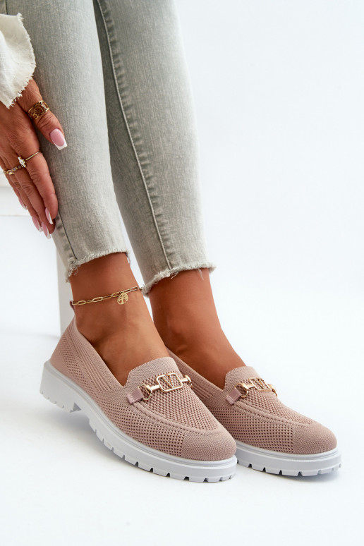 Mocasines de mujer con tacón ancho Ze color oro Detalem color rosa Limentia