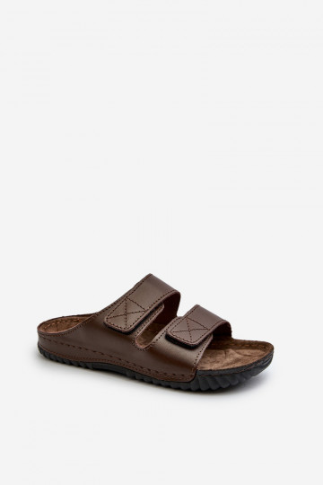 Pantuflas Cómodas Hombre A Rayas Con Velcro Inblu FM00001U Marrón Oscuro