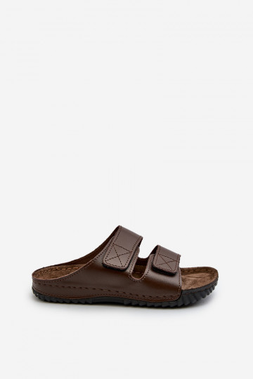 Pantuflas Cómodas Hombre A Rayas Con Velcro Inblu FM00001U Marrón Oscuro 2