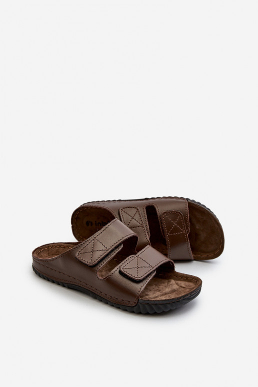 Pantuflas Cómodas Hombre A Rayas Con Velcro Inblu FM00001U Marrón Oscuro