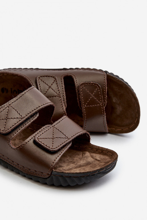 Pantuflas Cómodas Hombre A Rayas Con Velcro Inblu FM00001U Marrón Oscuro