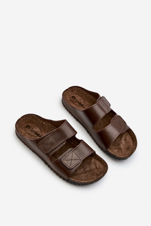 Pantuflas Cómodas Hombre A Rayas Con Velcro Inblu FM00001U Marrón Oscuro
