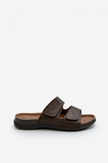Pantuflas Cómodas Hombre A Rayas Con Velcro Inblu GV00002I Marrón Oscuro 2