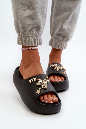 Pantuflas de mujer Lengwa Pantuflas ligeras con bonitos detalles en color negro Orchia