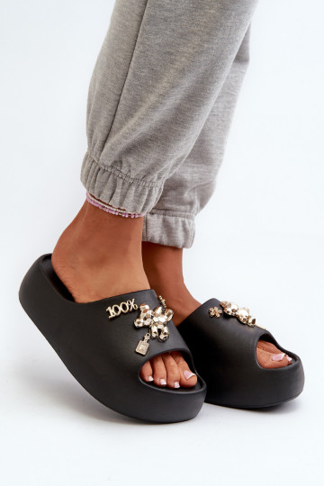 Pantuflas de mujer Lengwa Pantuflas ligeras con bonitos detalles en color negro Orchia 2