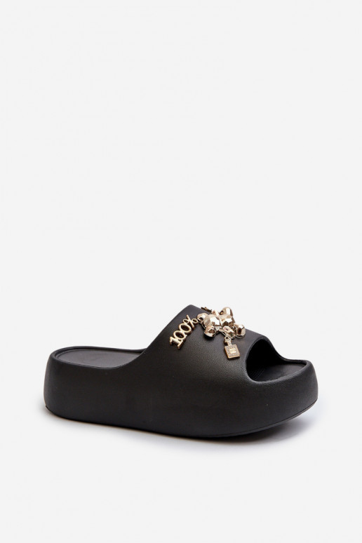 Pantuflas de mujer Lengwa Pantuflas ligeras con bonitos detalles en color negro Orchia