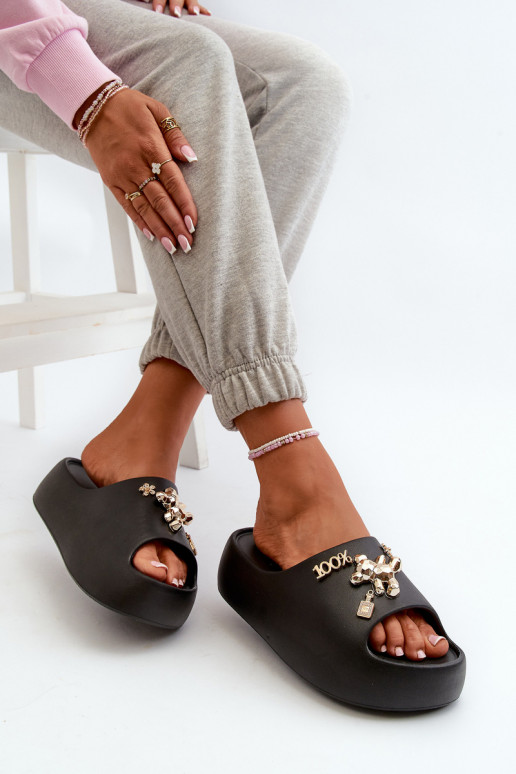 Pantuflas de mujer Lengwa Pantuflas ligeras con bonitos detalles en color negro Orchia Pantuflas de mujer Lengwa Pantuflas ligeras con bonitos detalles en color negro Orchia