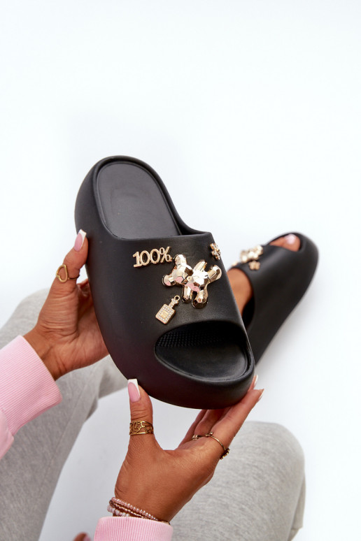 Pantuflas de mujer Lengwa Pantuflas ligeras con bonitos detalles en color negro Orchia