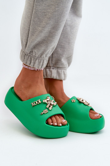 Pantuflas mujer Lengwa Pantuflas ligeras con bonitos detalles en color verde Orchia