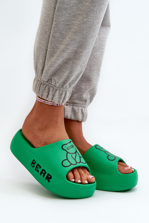 Zapatillas ligeras Zapatillas de mujer con suelas macizas de moda con osito de peluche Color verde Lamira