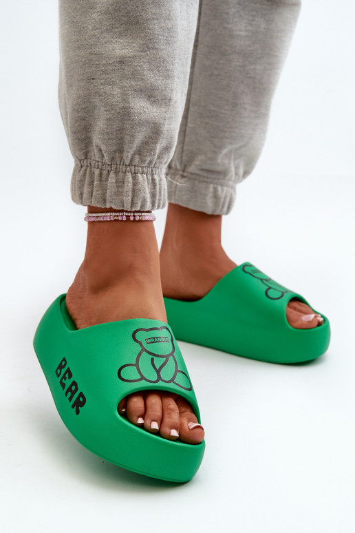 Zapatillas ligeras Zapatillas de mujer con suelas macizas de moda con osito de peluche Color verde Lamira