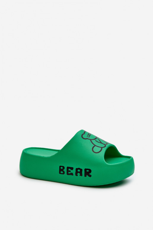 Zapatillas ligeras Zapatillas de mujer con suelas macizas de moda con osito de peluche Color verde Lamira