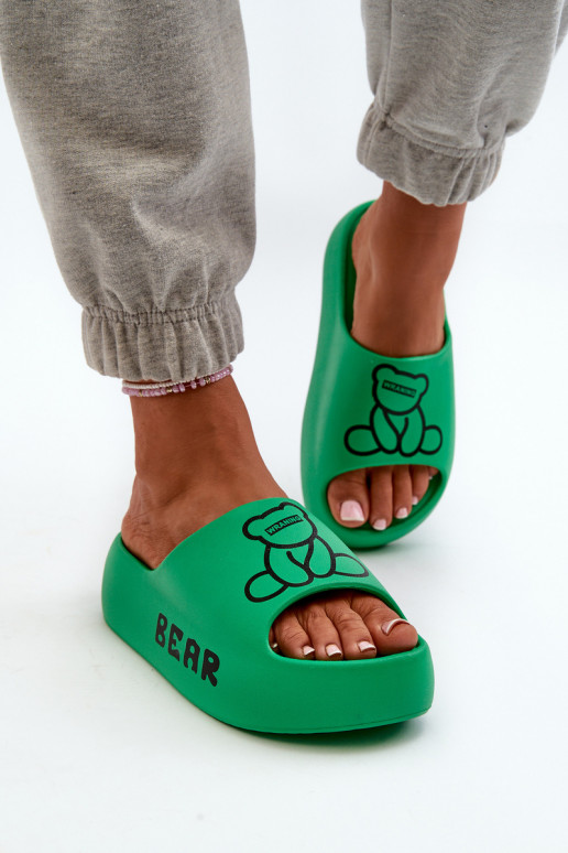 Zapatillas ligeras Zapatillas de mujer con suelas macizas de moda con osito de peluche Color verde Lamira