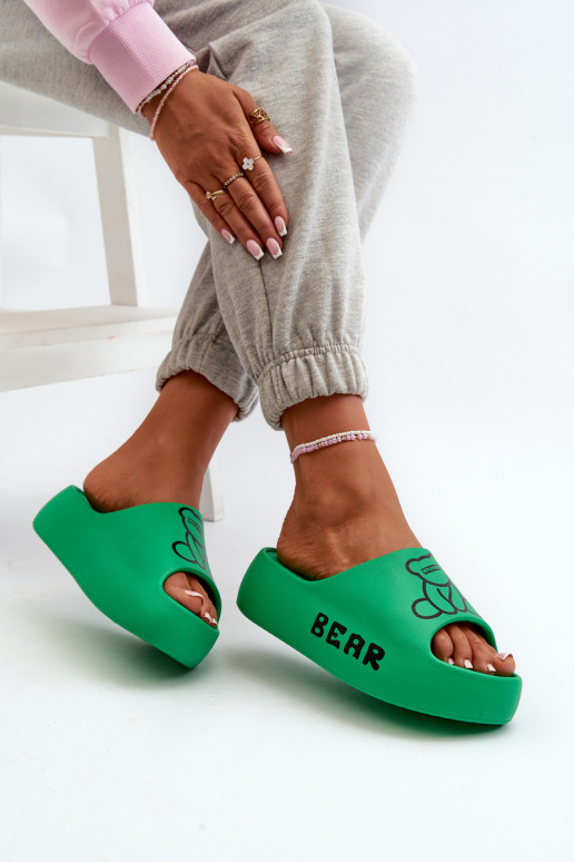 Zapatillas ligeras Zapatillas de mujer con suelas macizas de moda con osito de peluche Color verde Lamira