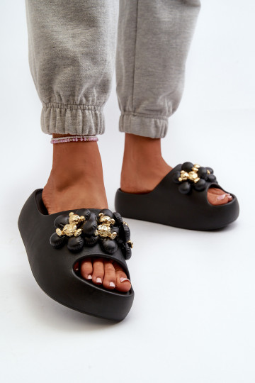 Pantuflas de mujer Pantuflas ligeras con bonitos detalles con suela maciza en negro Bremavia