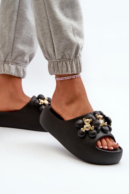 Pantuflas de mujer Pantuflas ligeras con bonitos detalles con suela maciza en negro Bremavia Pantuflas de mujer Pantuflas ligeras con bonitos detalles con suela maciza en negro Bremavia
