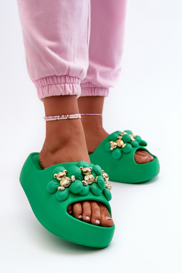 Pantuflas de mujer Pantuflas ligeras con bonitos detalles con suela maciza en verde Bremavia