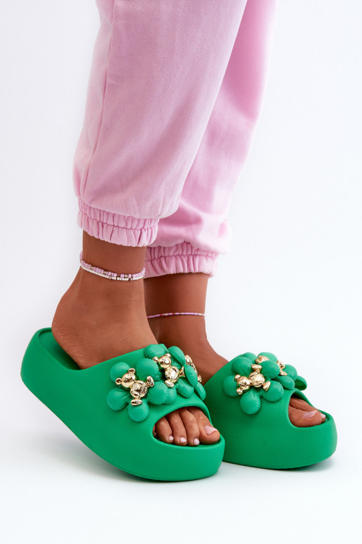 Pantuflas de mujer Pantuflas ligeras con bonitos detalles con suela maciza en verde Bremavia