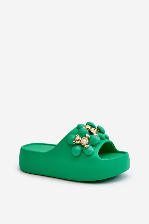 Pantuflas de mujer Pantuflas ligeras con bonitos detalles con suela maciza en verde Bremavia