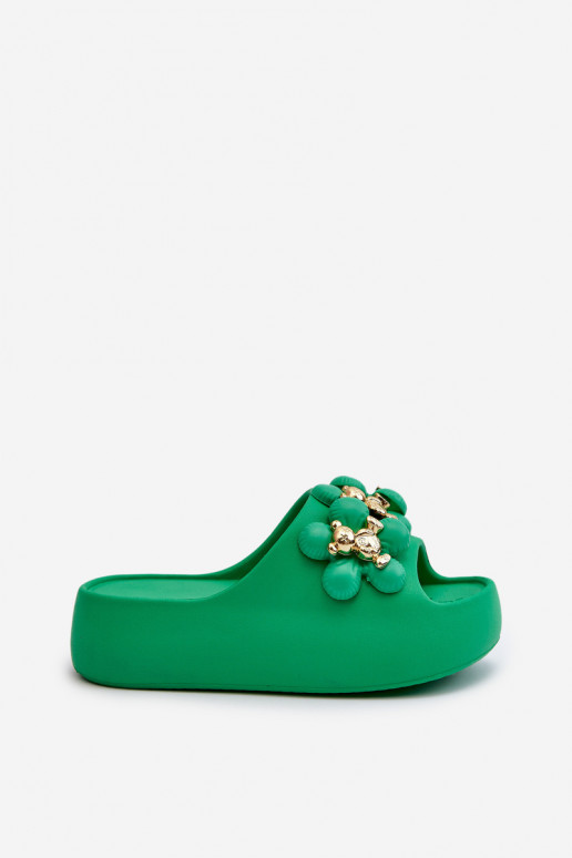 Pantuflas de mujer Pantuflas ligeras con bonitos detalles con suela maciza en verde Bremavia