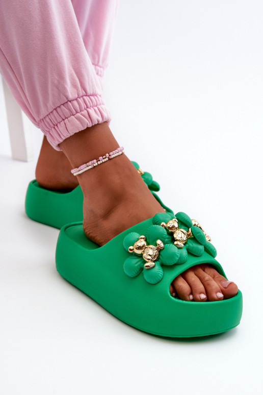 Pantuflas de mujer Pantuflas ligeras con bonitos detalles con suela maciza en verde Bremavia