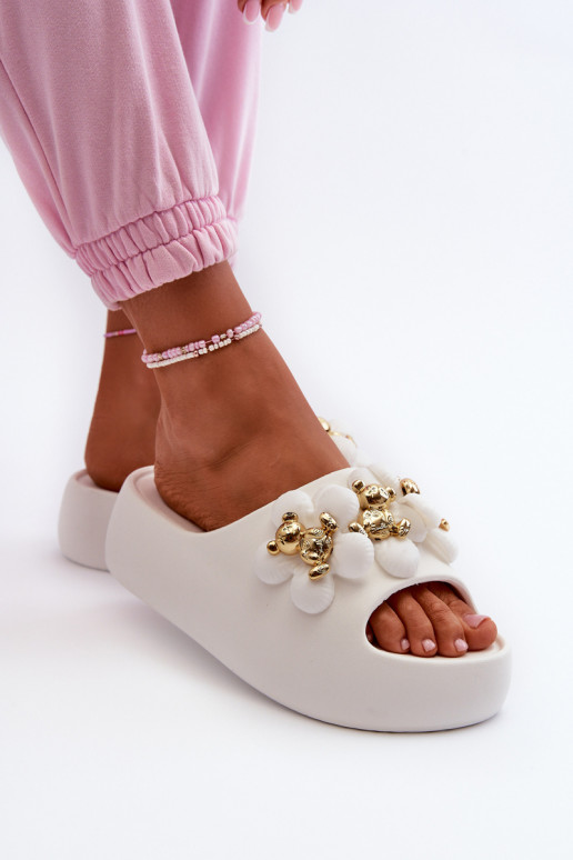 Pantuflas de mujer Pantuflas ligeras con bonitos detalles con suela maciza en blanco Bremavia