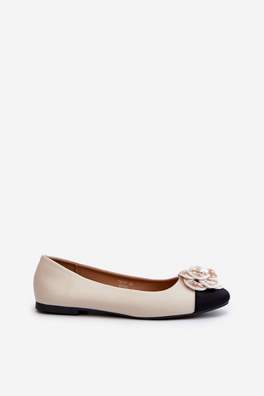 Bailarinas Mujer Piel Ecológica Con Detalem Adorno beige Divinella