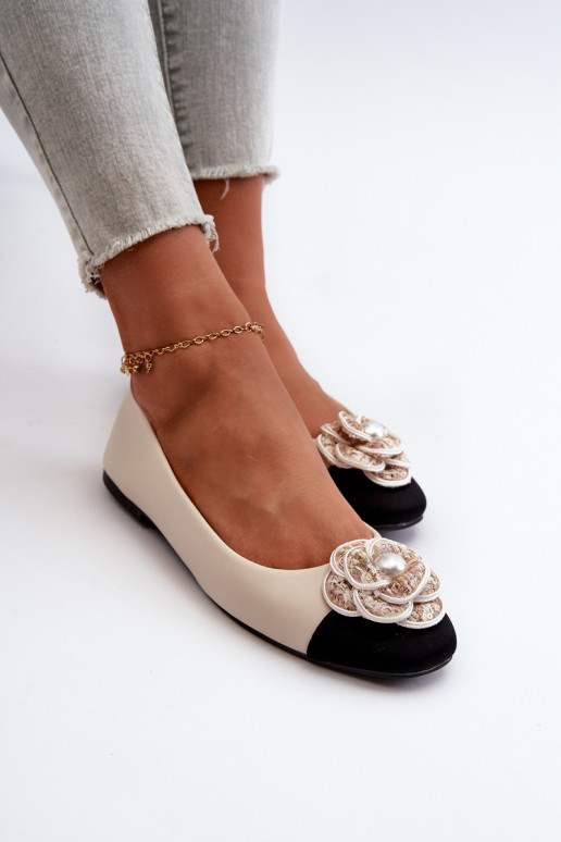 Bailarinas Mujer Piel Ecológica Con Detalem Adorno beige Divinella