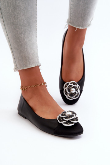 Bailarinas Mujer Piel Ecológica Con Detalle Adorno Color Negro Divinella