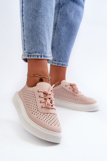 Zapatos de ocio con elementos calados modelo Sneakers con plataforma color rosa Tanvi