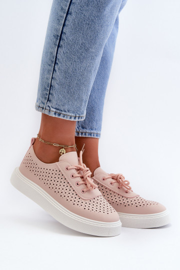 Zapatos de ocio con elementos calados modelo Sneakers con plataforma color rosa Tanvi 2