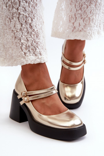 Eko Oda Zapatos con tacón ancho, color dorado Halmina
