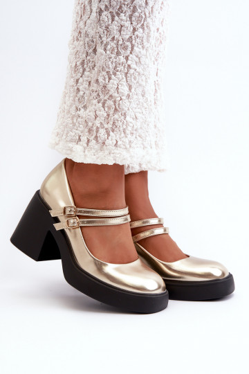 Eko Oda Zapatos con tacón ancho, color dorado Halmina 2