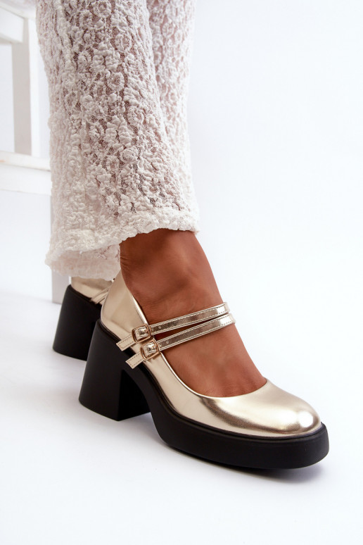 Eko Oda Zapatos con tacón ancho, color dorado Halmina