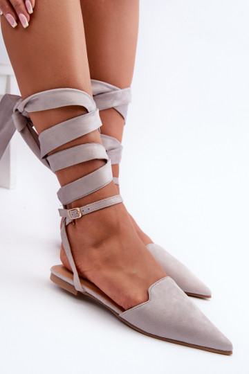 bailarinas con cintas de ante ecológico Z Zapatos de punta gris Ellesara