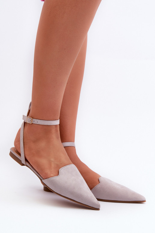 bailarinas con cintas de ante ecológico Z Zapatos de punta gris Ellesara