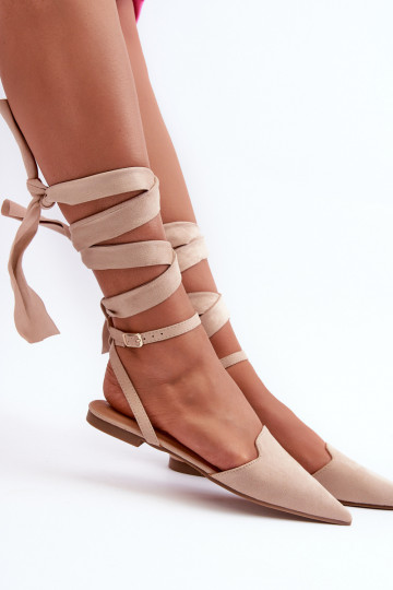 bailarinas con cintas de ante ecológico Z Zapatos de punta beige Ellesara