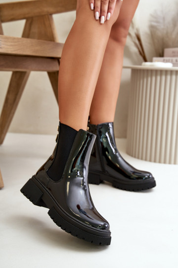 botas elegantes con efecto lacado, calentadas hasta el castillo, color negro Groesta