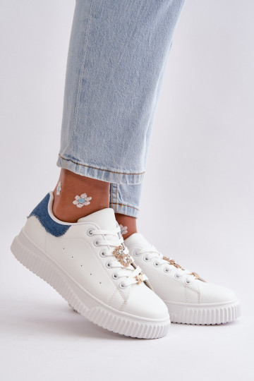 Zapatillas deportivas con suela plana de ecopiel Z Pryznakami Color blanco-azul Cillione 2