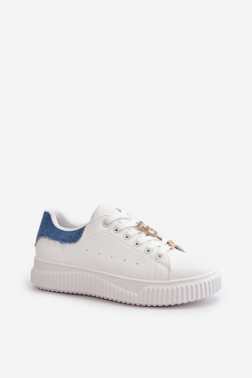 zapatillas de suela plana de cuero ecológico Z Przypinkami Blanco-color azul Cillione