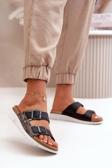 Femenino Zapatillas cómodas con hebillas Inblu CN000033 azul oscuro