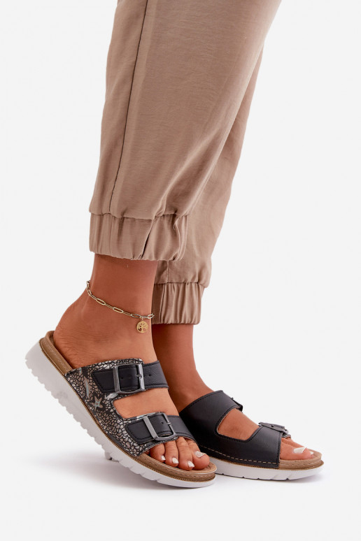 Femenino Zapatillas cómodas con hebillas Inblu CN000033 azul oscuro Femenino Zapatillas cómodas con hebillas Inblu CN000033 azul oscuro