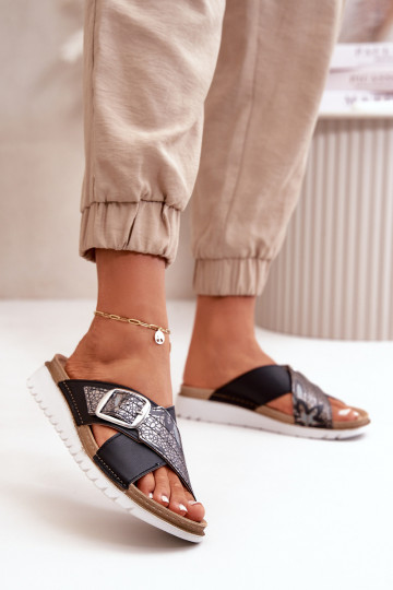 Zapatillas de mujer cómodas con hebillas Inblu CN000032 de color negro