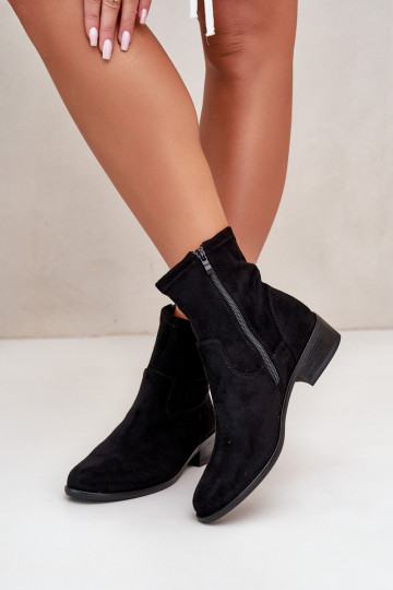 Botines de mujer con cremalleras en el castillo Con detalles decorativos confeccionados en ecogamuza en color negro Lerioria 2