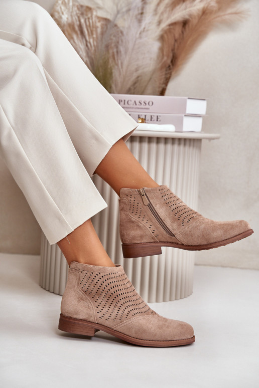 Botas de mujer con tacones anchos con elementos calados beige S.Barski HY42-076