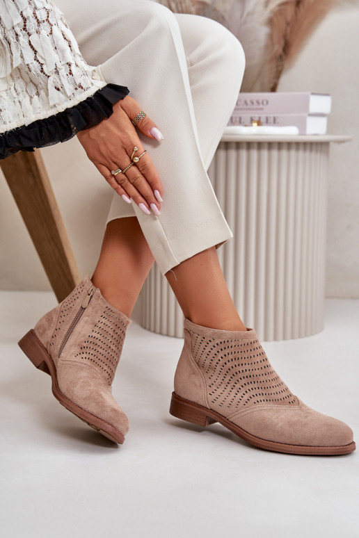 Botas de mujer con tacones anchos con elementos calados beige S.Barski HY42-076